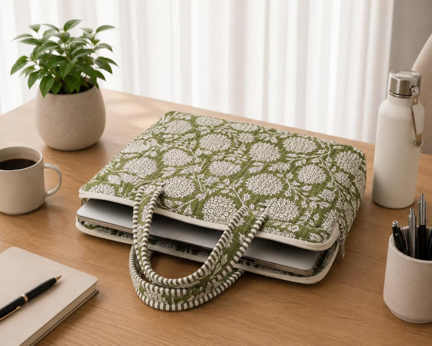 Handmade Block Print Laptop Bag, Cotton Boho Everyday Laptop bag