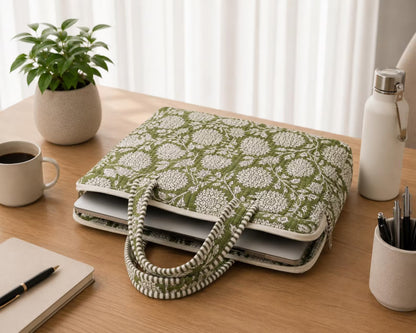 Handmade Block Print Laptop Bag, Cotton Boho Everyday Laptop bag