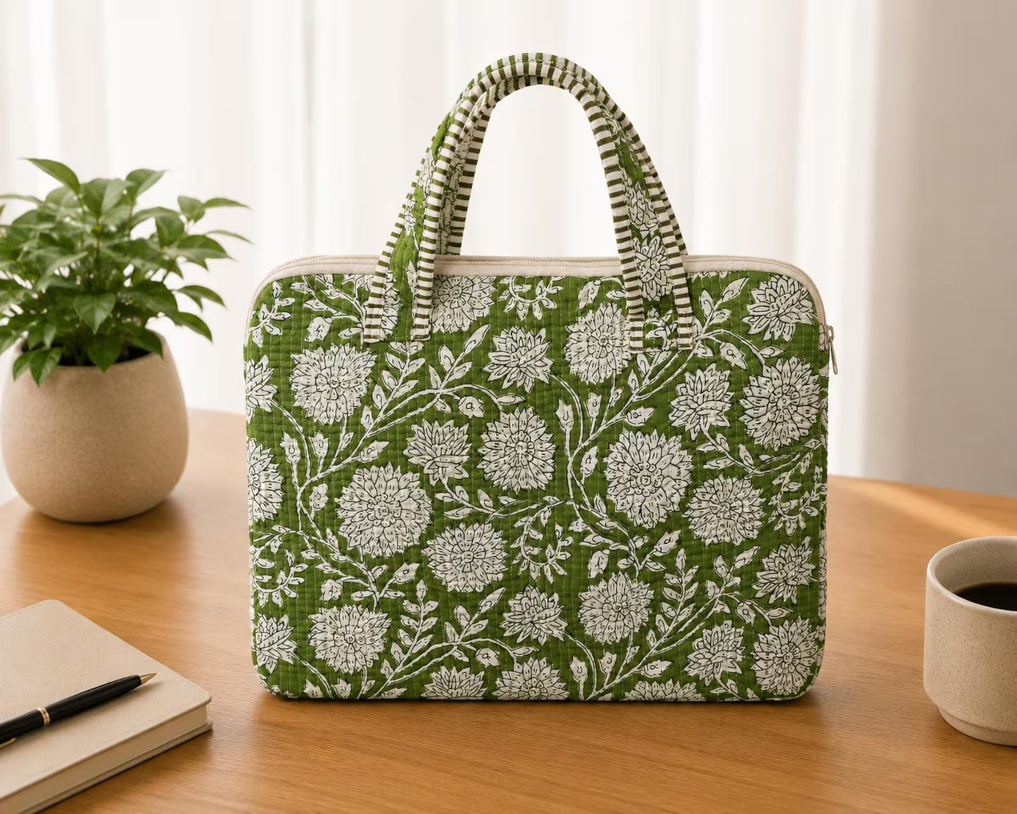 Handmade Block Print Laptop Bag, Cotton Boho Everyday Laptop bag