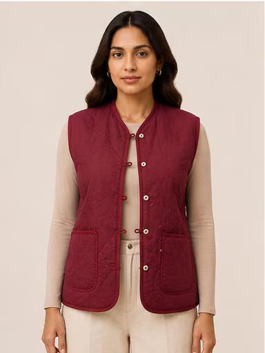 Reversible Handmade Paisley Red Quilted Cotton Vest,Boho Artisan Layering Jacket, Everyday waistcoat