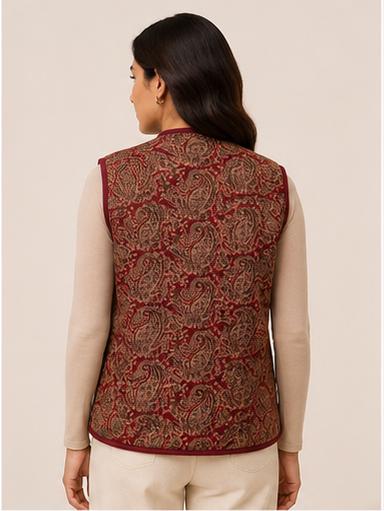 Reversible Handmade Paisley Red Quilted Cotton Vest,Boho Artisan Layering Jacket, Everyday waistcoat
