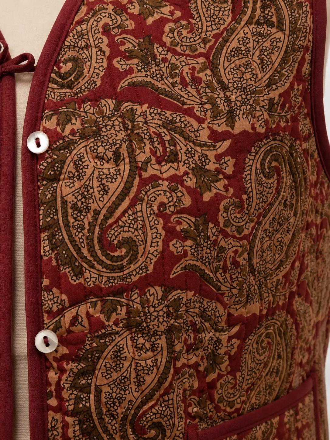 Reversible Handmade Paisley Red Quilted Cotton Vest,Boho Artisan Layering Jacket, Everyday waistcoat