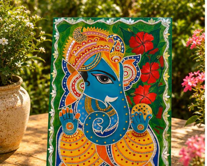 Handmade Ganesha Lippan Art, Indian Wall Decor, Puja room decor