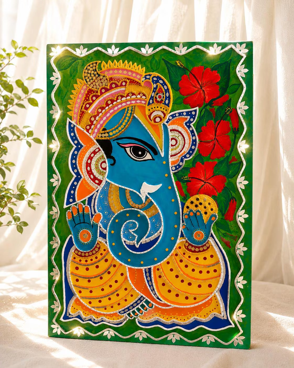 Handmade Ganesha Lippan Art, Indian Wall Decor, Puja room decor
