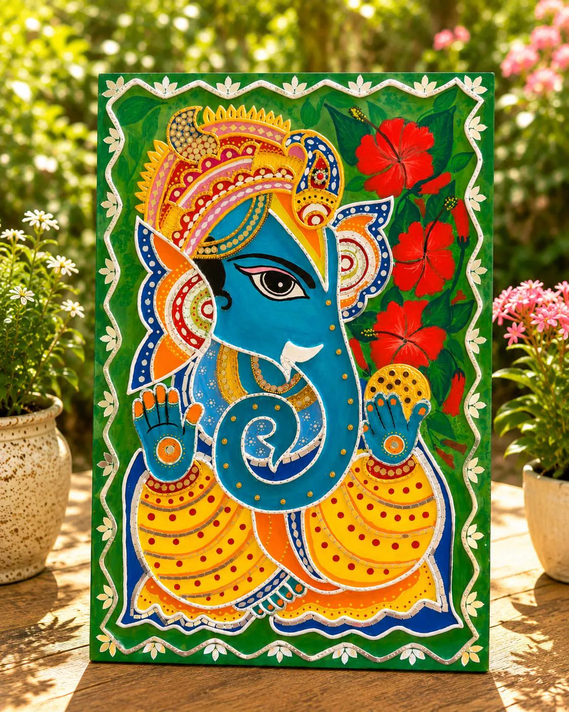 Handmade Ganesha Lippan Art, Indian Wall Decor, Puja room decor