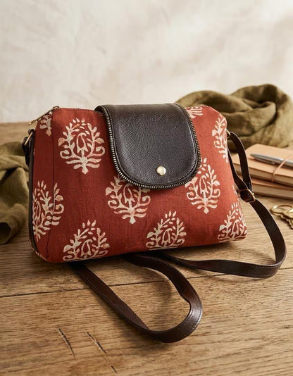 Block Print Crossbody Bag, Cotton Shoulder Purse, Boho Everyday Handbag, Artisan Travel Bag