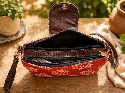 Block Print Crossbody Bag, Cotton Shoulder Purse, Boho Everyday Handbag, Artisan Travel Bag