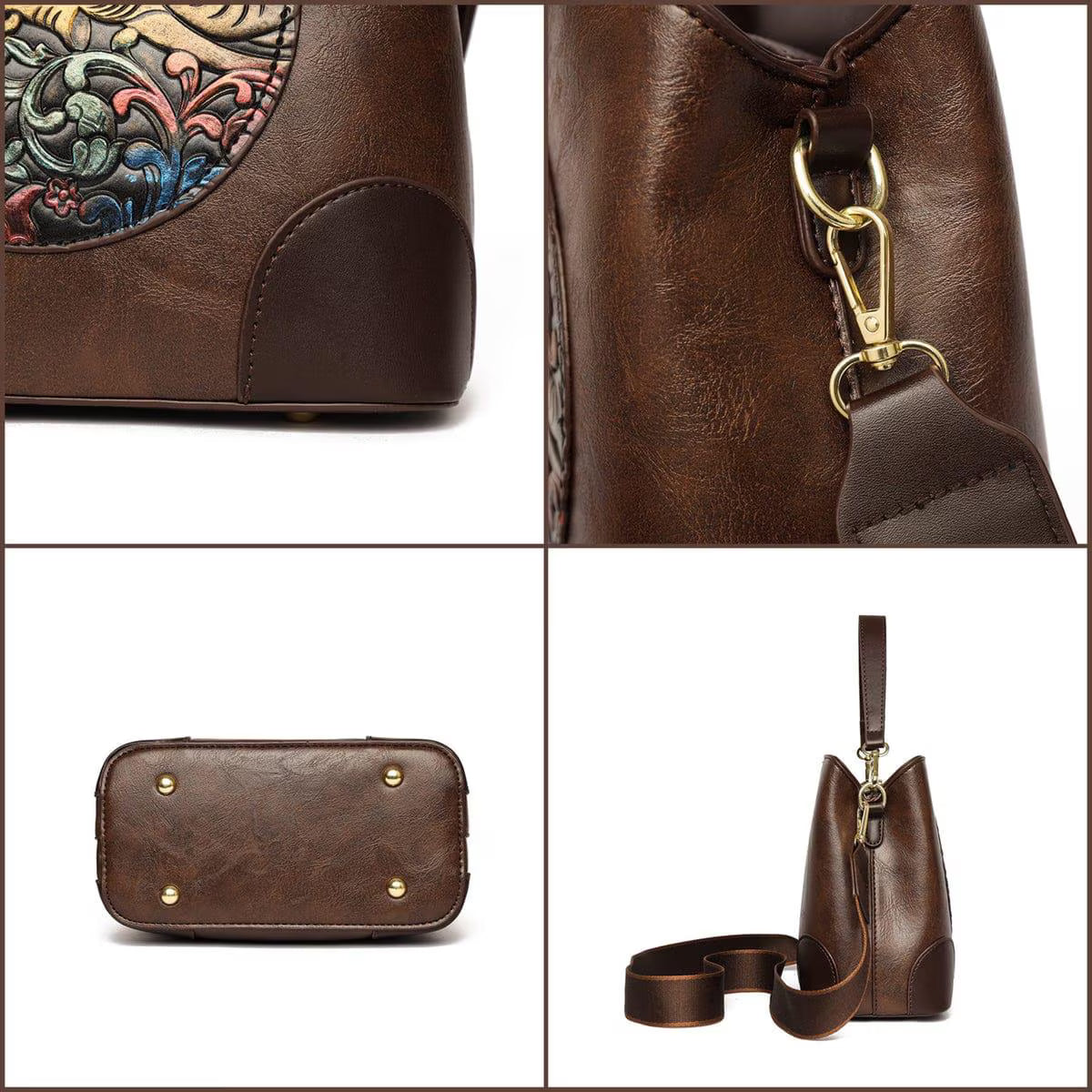 Embossed Elephant Vegan Leather Tote Bag, Boho Shoulder Crossbody Purse