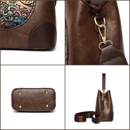 Embossed Elephant Vegan Leather Tote Bag, Boho Shoulder Crossbody Purse