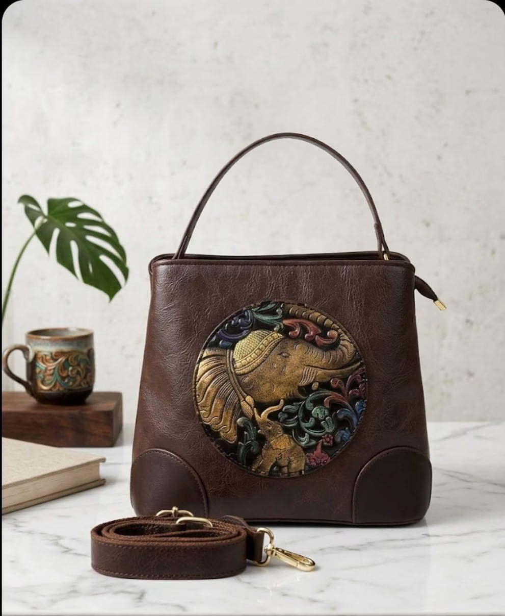 Embossed Elephant Vegan Leather Tote Bag, Boho Shoulder Crossbody Purse