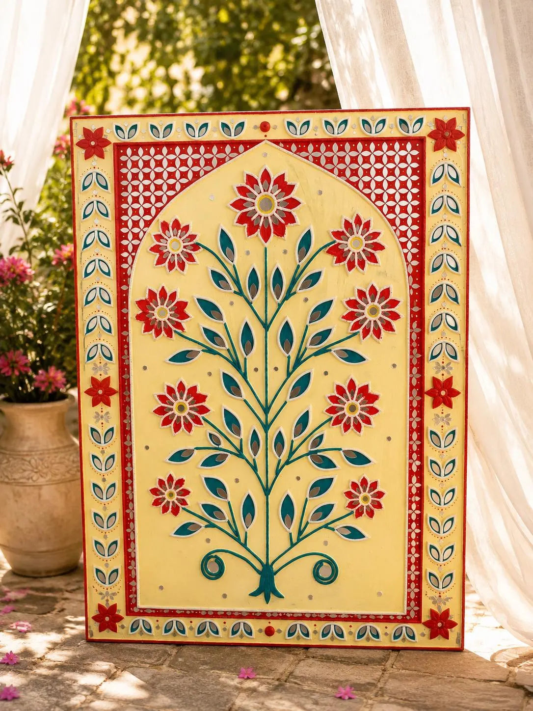 Handmade Set of 3 Lippan Art Wall Decor, Indian traditional Home Decor, Handmade floral painting