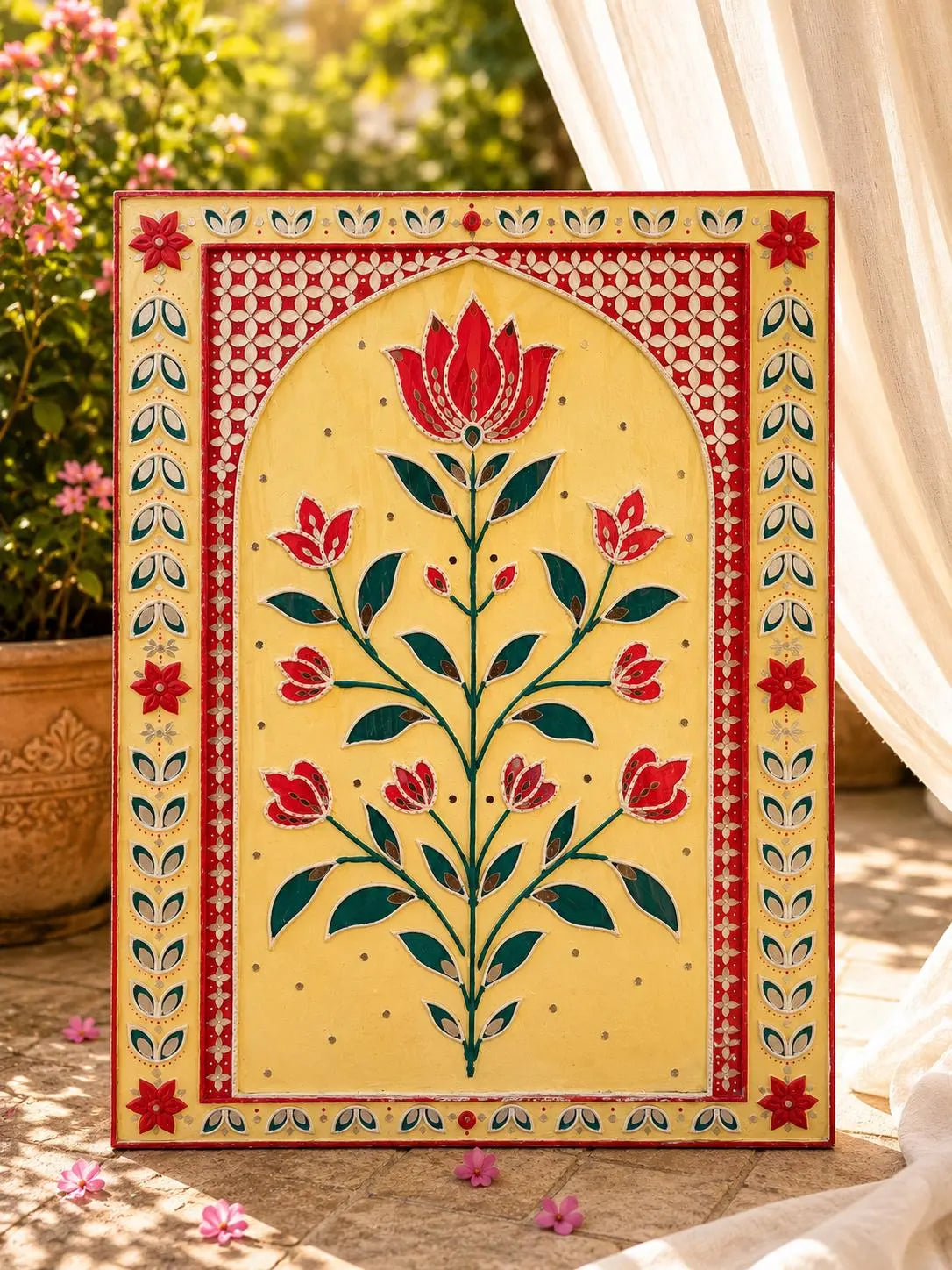 Handmade Set of 3 Lippan Art Wall Decor, Indian traditional Home Decor, Handmade floral painting