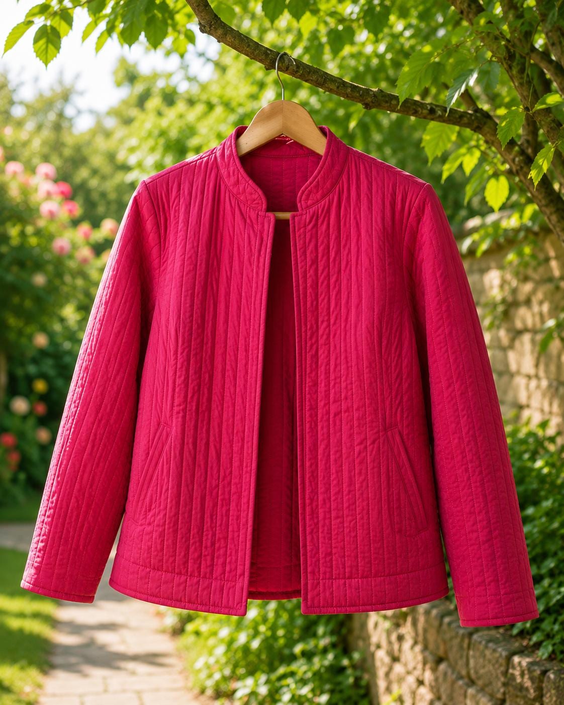 Reversible Quilted Cotton Jacket, Handmade Pink Red Floral Block Print ,Boho Artisan Layering Coat