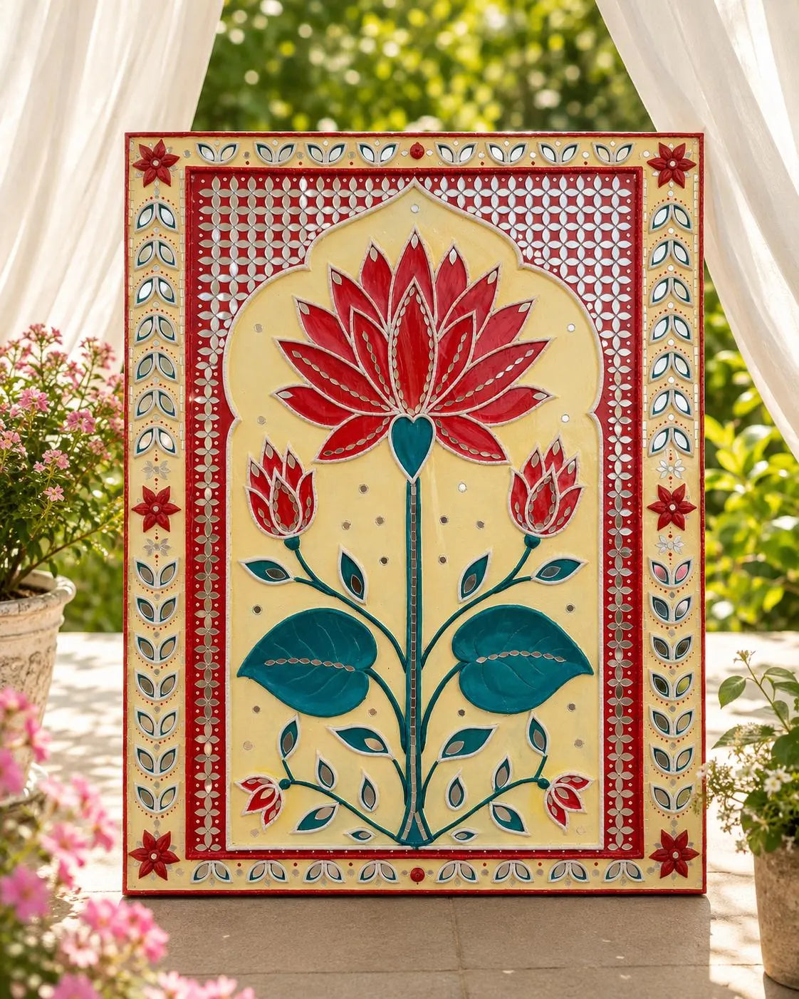 Handmade Set of 3 Lippan Art Wall Decor, Indian traditional Home Decor, Handmade floral painting