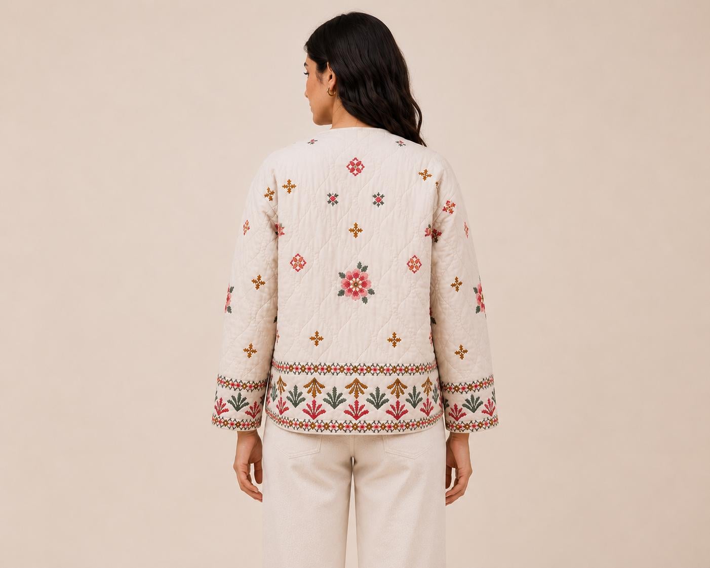 Handmade Quilted Cotton Jacket, Floral Embroidered Artisan Coat, Boho Indian Jacket