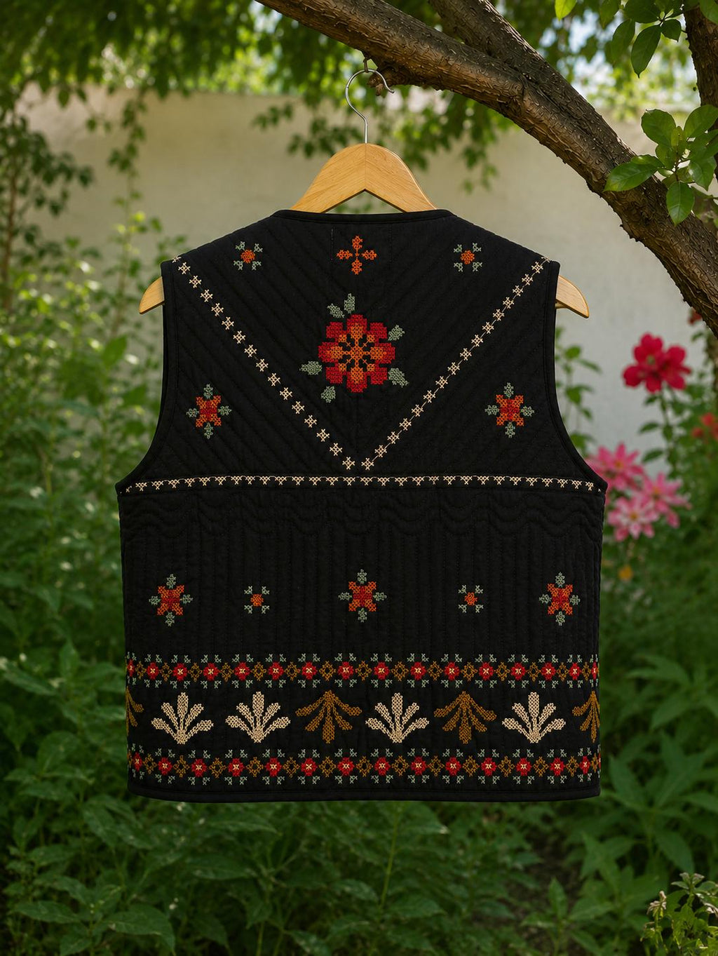Handmade Quilted Embroidered Vest, Indian Artisan Jacket, Boho Ethnic Cotton Layering Vest