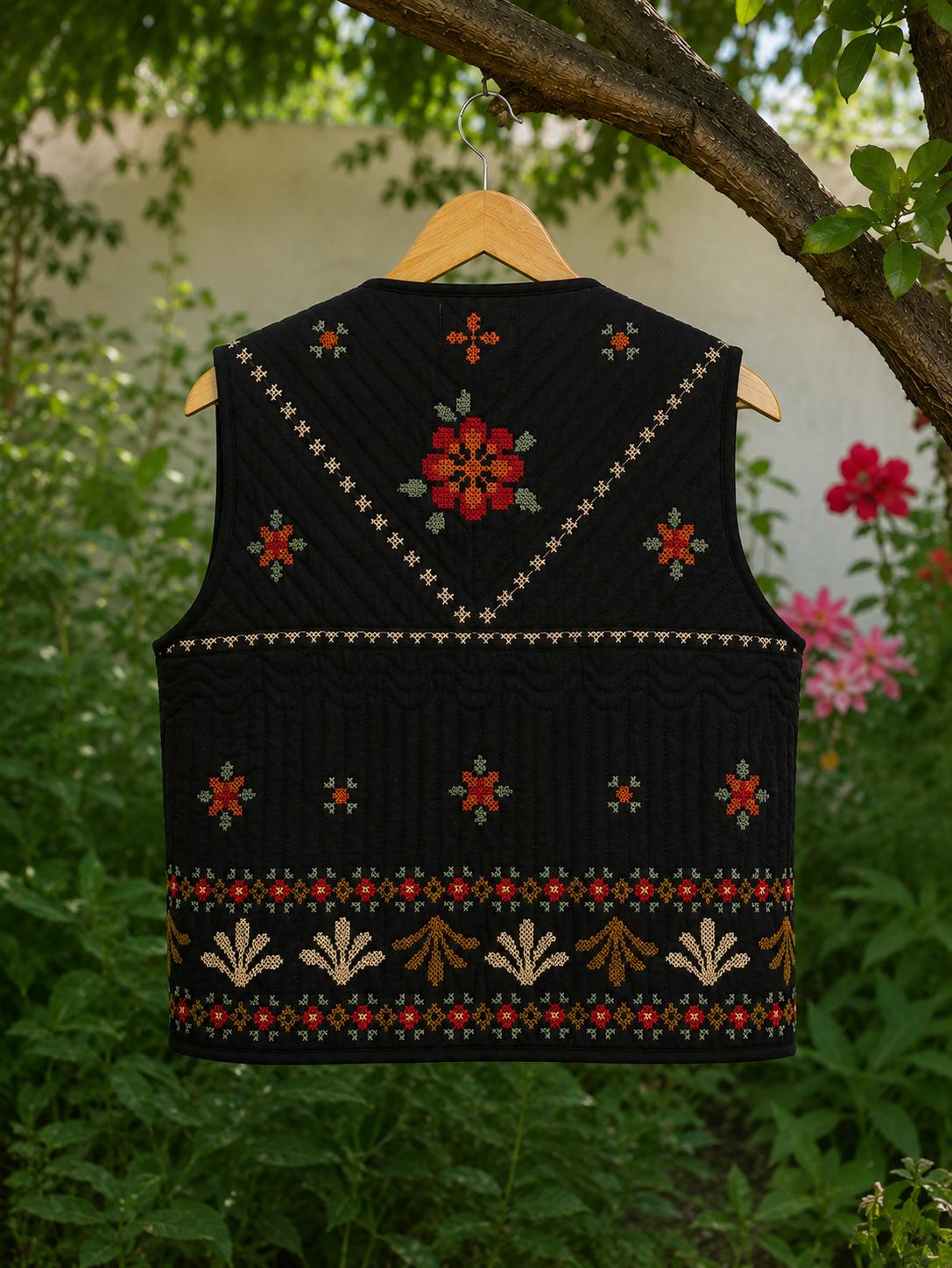 Handmade Quilted Embroidered Vest, Indian Artisan Jacket, Boho Ethnic Cotton Layering Vest