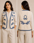 Handmade Embroidered Cotton Vest, Blue & White Artisan Layering Jacket, Boho Indian print Vest