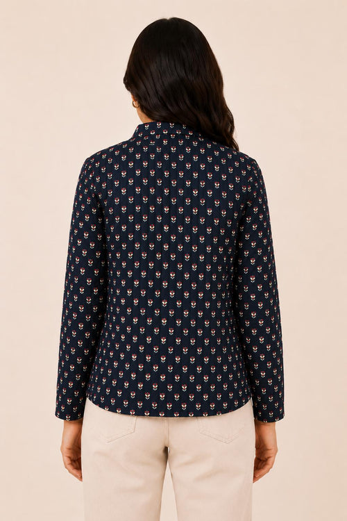 Handmade Quilted Cotton Jacket ,Navy Blue Block Print, Lightweight Boho Layering Jacket